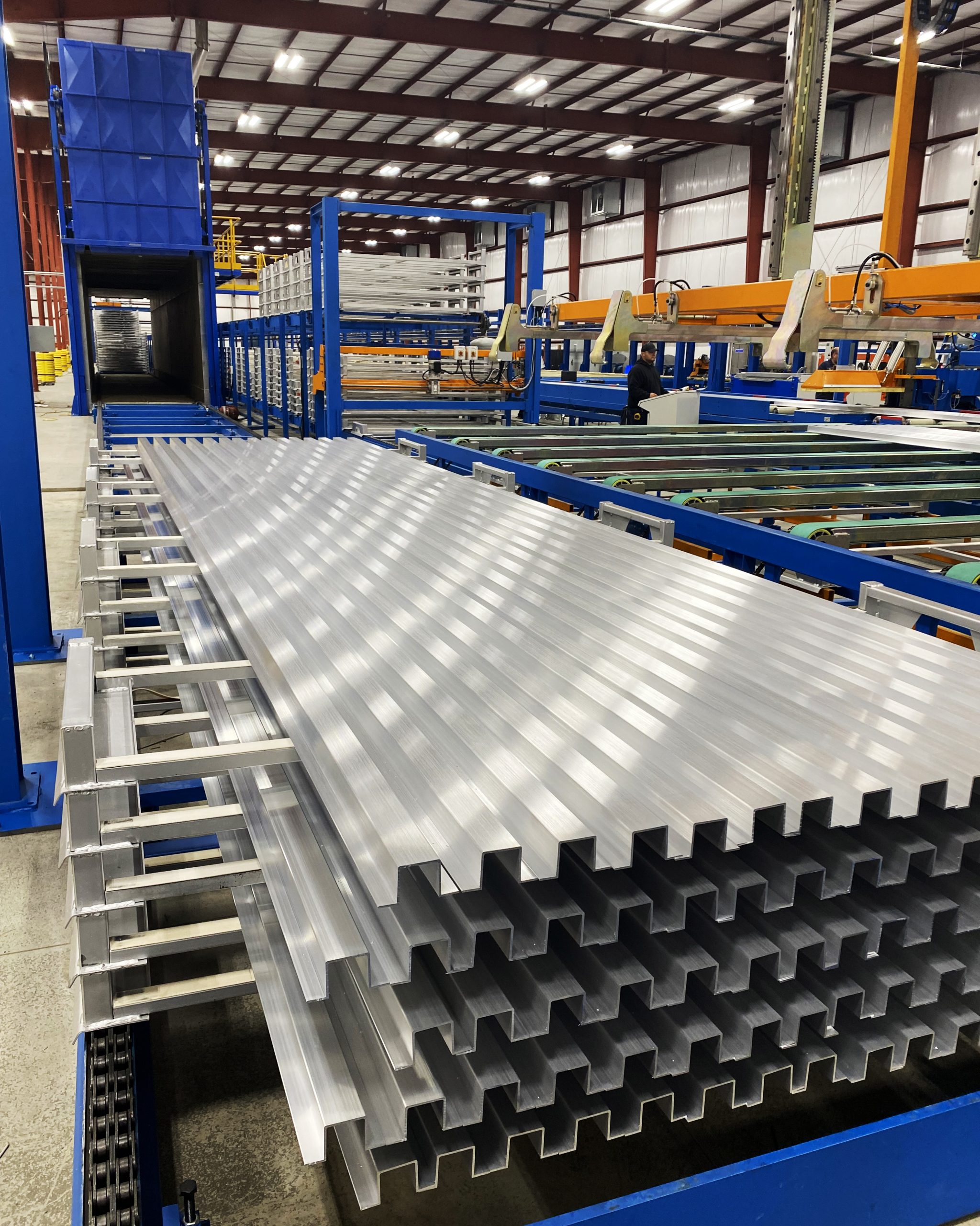 stacked aluminum extrusions ready for the finishing line. 