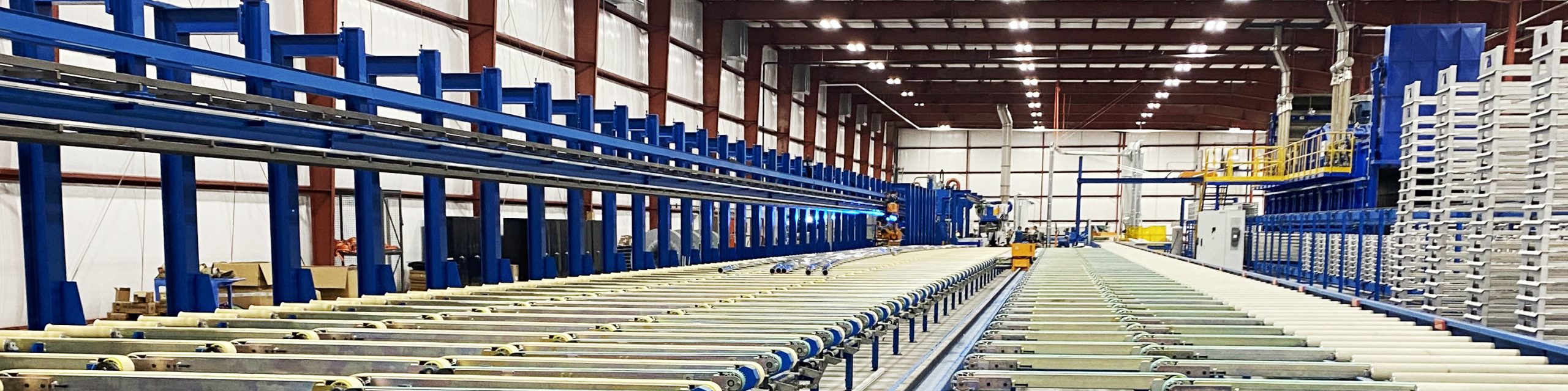 Wide angle view of the aluminum extrusion press line.