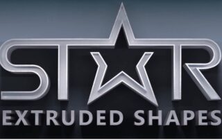 An image of Star’s company logo. The words “STAR Extruded Shapes” in 3D bold font designed in a gray and silver color way with a star replacing the A in the "STAR".