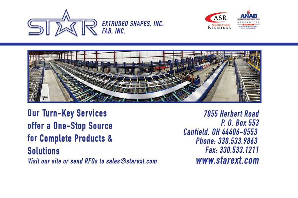 A graphic that has Star’s logo at the top and a panoramic photo of Star’s extrusion facility underneath. The words “Our Turn-Key Services offer a One-Stop source for Complete Products and Solutions” along with the company’s website URL, address, and contact information are at the very bottom corners.